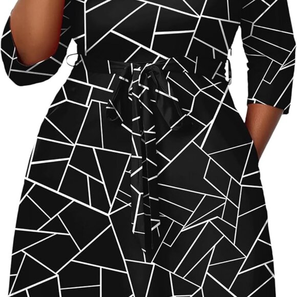 Plus Size Midi Dress for Women - Printing Summer Dresses for Wedding Guest Cockt - Picture 6 of 9